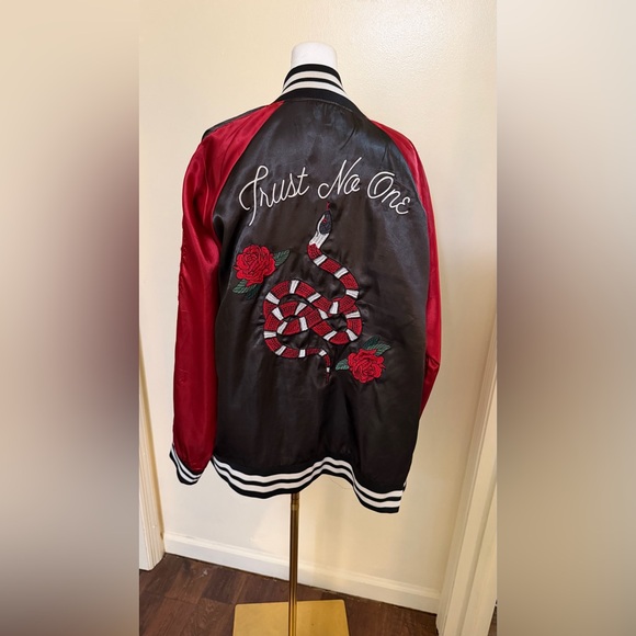 Carbon Jackets & Blazers - Carbon Black and Red Floral Bomber Jacket